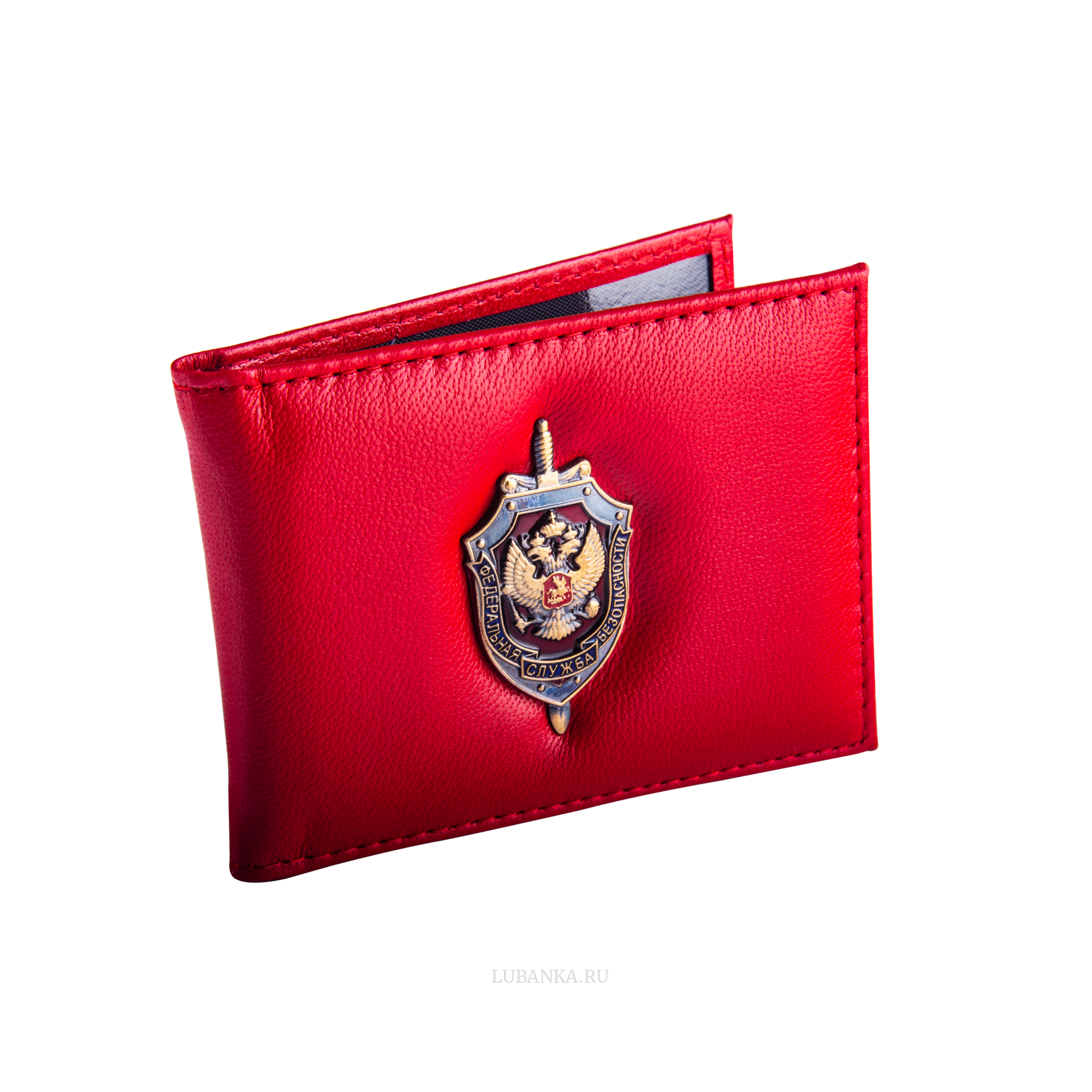 Обложка для удостоверения «ФСБ» с жетоном, узкая, пухлая, красная