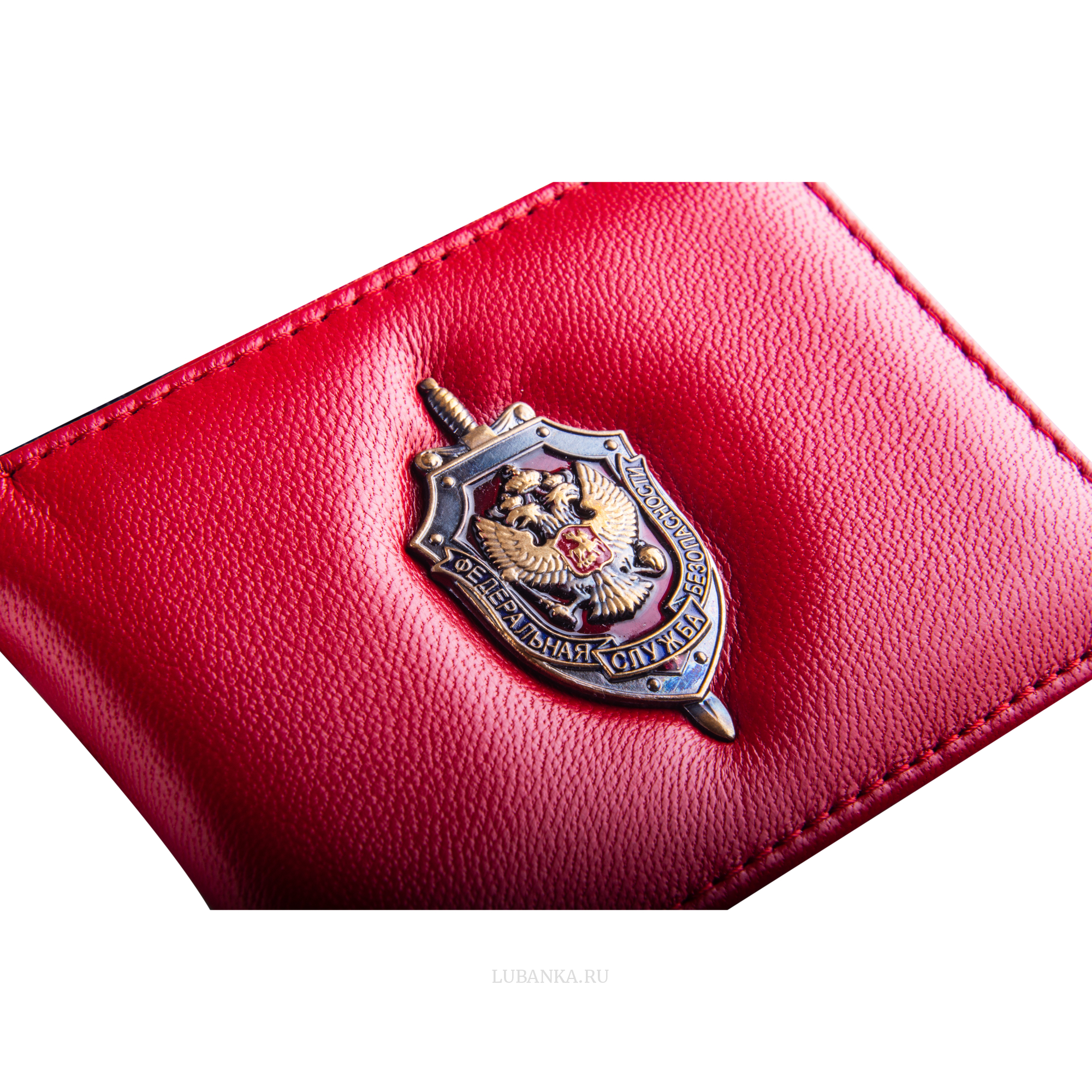 Обложка для удостоверения «ФСБ» с жетоном, узкая, пухлая, красная