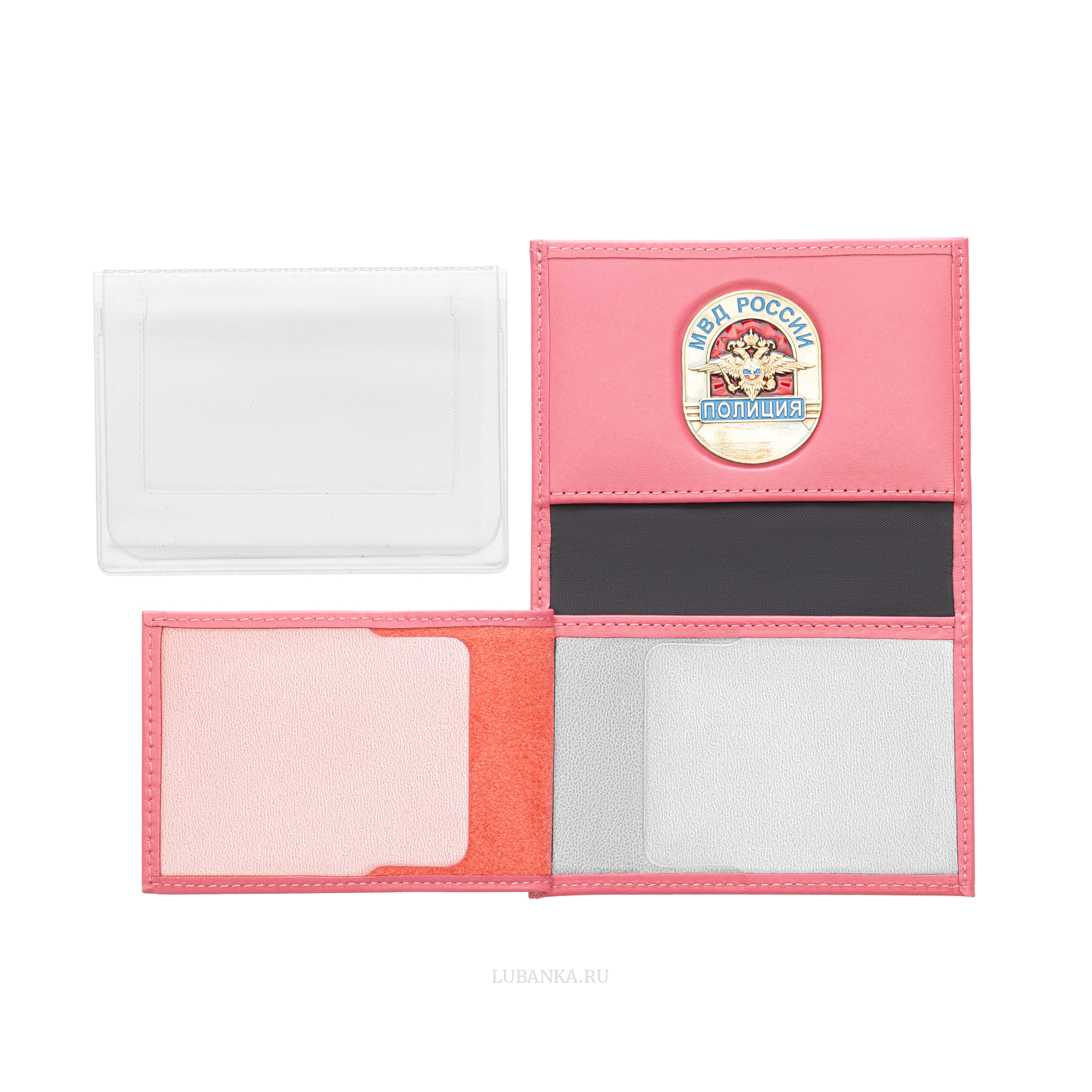 Обложка для автодокументов и удостоверения Полиция с жетоном розовая