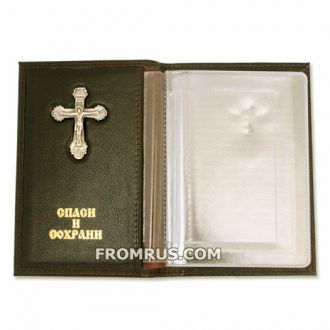 Обложка для автодокументов с крестиком коричневая