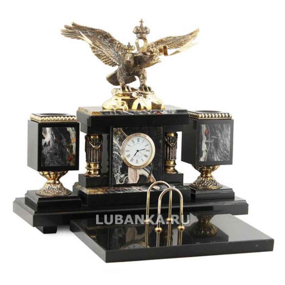 Настольный набор для руководителя «Двухглавый орёл» из камня